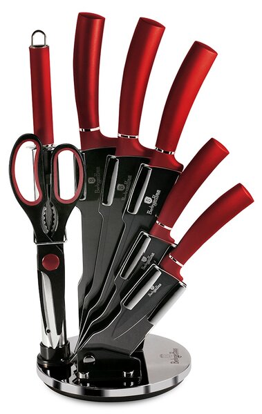 Sada nožů ve stojanu s nepřilnavým povrchem 8 ks Burgundy Metallic Line