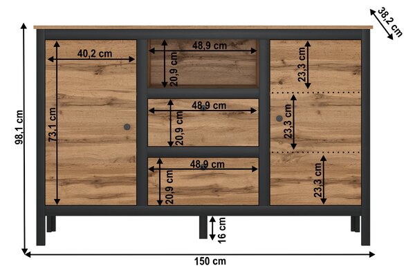 Komoda 2D2S, dub wotan/černá, LOFTA