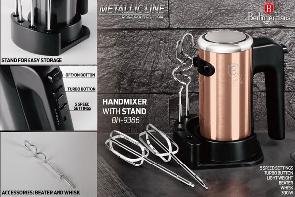 Mixér ruční šlehač s příslušenstvím 300 W Rosegold Metallic Line
