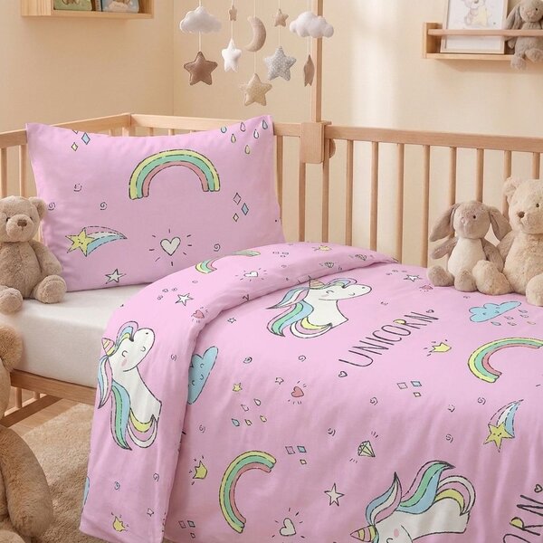 Kvalitex Bavlněné povlečení do dětské postýlky Unicorn růžový 1x 100/135, 1x 40/60cm
