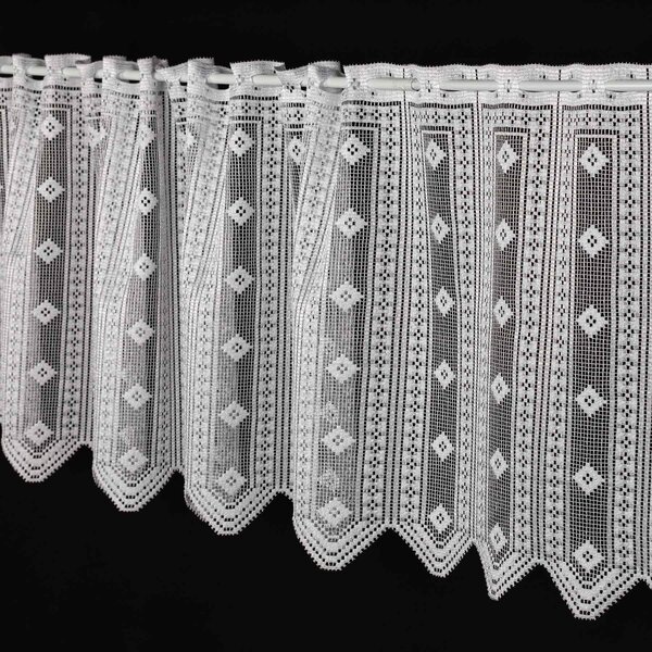 Buona ventura žakárová vitrážová záclona 30390, geometrický vzor, bílá, výška 50cm (v metráži)