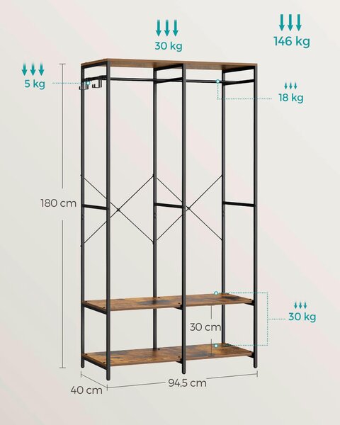 OTEVŘENÁ ŠATNÍ SKŘÍŇ, 94,5/180/40 cm - Šatní skříně, Online Only