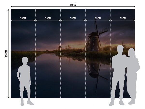 Fototapeta na míru Větrné Mlýny Kinderdijk-Elshout | Vliesová fototapeta na zed' | DFTNXXL3022