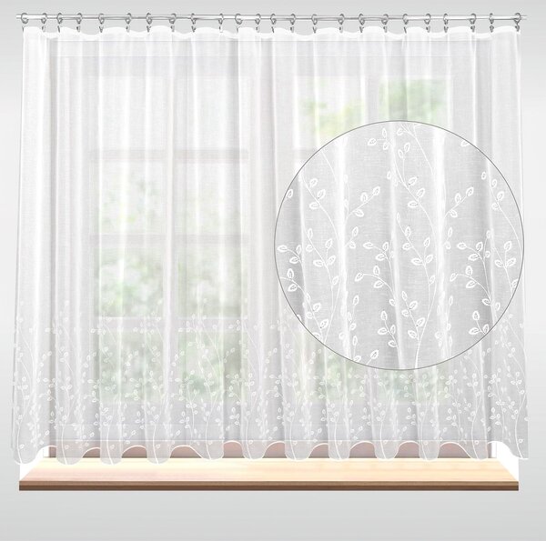 Forbyt záclona polyesterový batist RIVOLI 37449, vyšívané lístky, s bordurou, bílá, výška 130cm (v metráži)