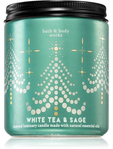 Bath & Body Works White Tea & Sage vonná svíčka s esenciálními oleji II. 198 g