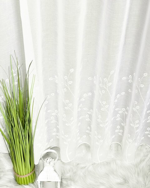 Forbyt záclona polyesterový batist RIVOLI 37449, vyšívané lístky, s bordurou, bílá, výška 130cm (v metráži)