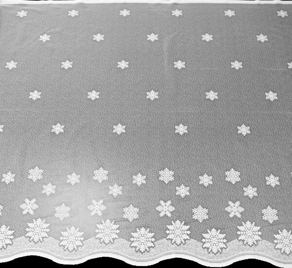 Olzatex Žakárová záclona VLOČKY 36310 zimní, vánoční vzor, s bordurou, bílá, výška 110cm (v metráži)