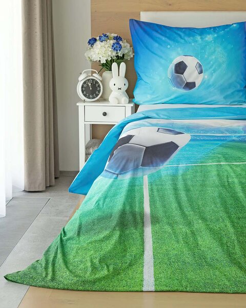 Matějovský dětské povlečení FOTBAL, modro-zelené, bavlna hladká, digitál, 140x200cm + 70x90cm