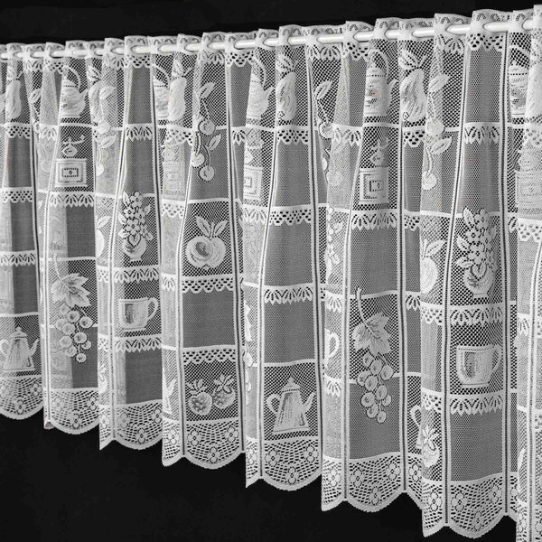 Brilltex žakárová vitrážová záclona 844 KUCHYŇKA, kuchyňský vzor, s bordurou, bílá, výška 45cm (v metráži)