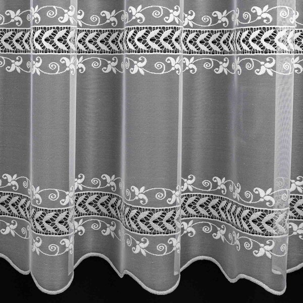 Berk Žakárová záclona BIANKA 2505, ornamenty a květy, s bordurou, bílá, výška 120cm (v metráži)