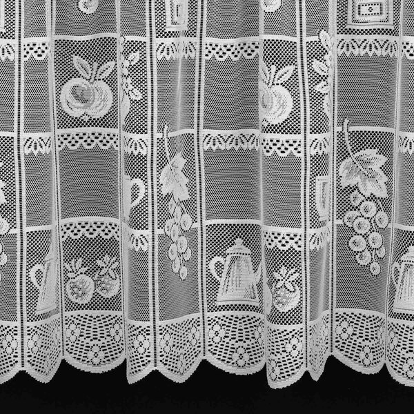 Brilltex žakárová vitrážová záclona 844 KUCHYŇKA, kuchyňský vzor, s bordurou, bílá, výška 45cm (v metráži)