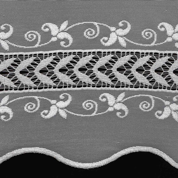 Berk Žakárová záclona BIANKA 2505, ornamenty a květy, s bordurou, bílá, výška 120cm (v metráži)