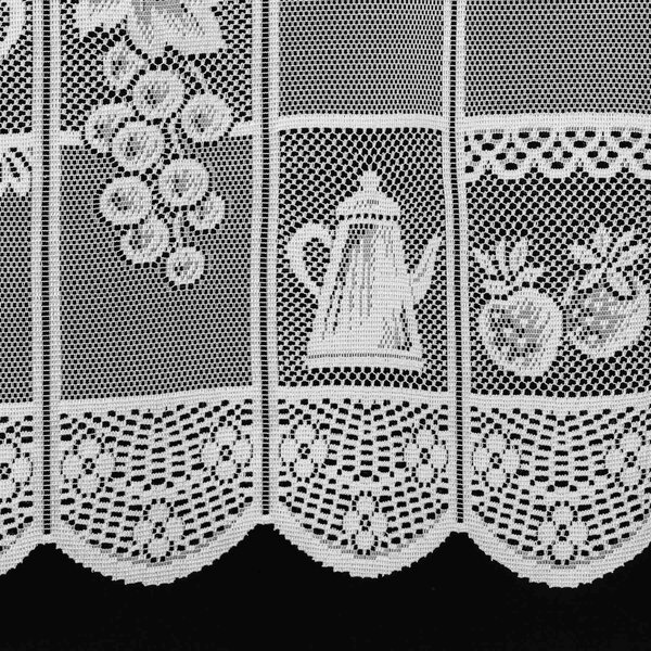 Brilltex žakárová vitrážová záclona 844 KUCHYŇKA, kuchyňský vzor, s bordurou, bílá, výška 45cm (v metráži)