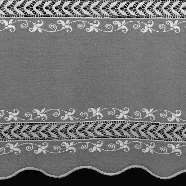 Berk Žakárová záclona BIANKA 2505, ornamenty a květy, s bordurou, bílá, výška 120cm (v metráži)