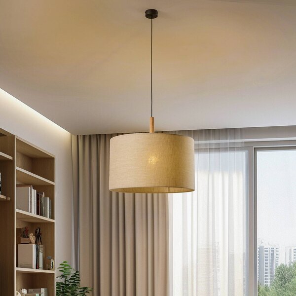 TK Lighting Závěsné světlo Deva Nature, jednoplamenné, textilní stínidlo, stmívatelný, Obývací pokoj / jídelna, Textil / tkanina / hedvábí, Skandinávský