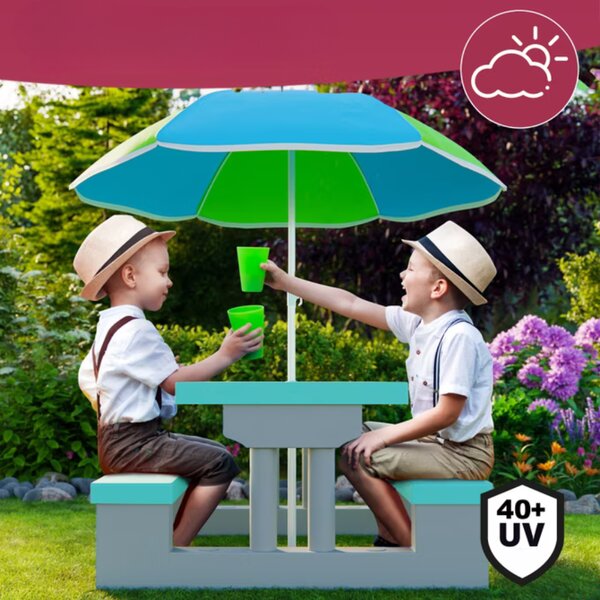 Dětská sedací sestava se slunečníkem JASMIN, 67x78,5x42,5cm, šedá/mátová Spielwerk