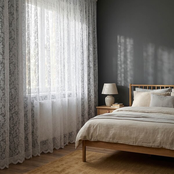 Berk žakárová záclona SD2512 ALBA, celoplošný vzor listů, bílá, výška 160cm (v metráži)