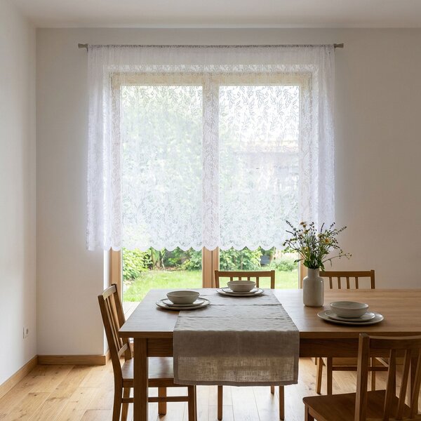 Berk žakárová záclona SD2512 ALBA, celoplošný vzor listů, bílá, výška 160cm (v metráži)