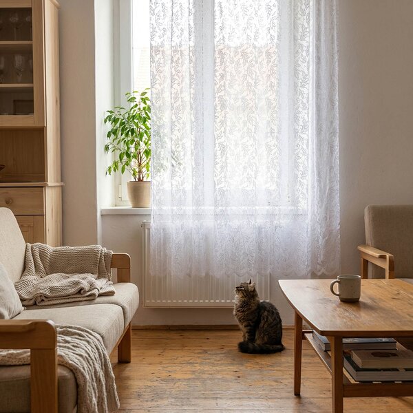 Berk žakárová záclona SD2512 ALBA, celoplošný vzor listů, bílá, výška 160cm (v metráži)