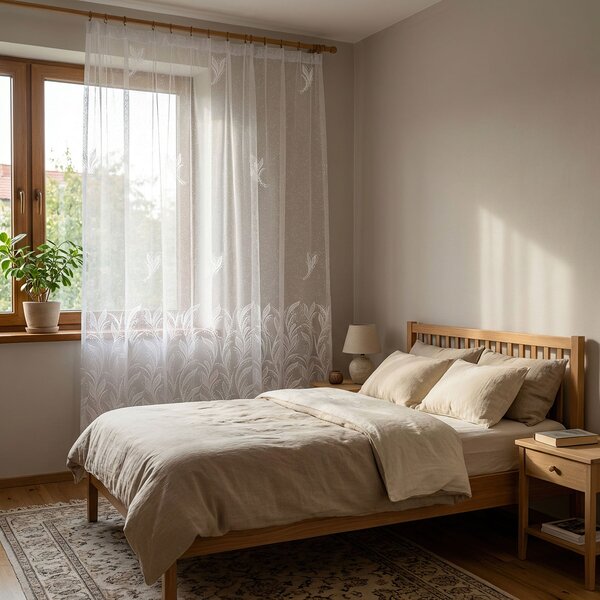 Berk žakárová záclona SD2516 KOLETA, popínavé listy, s bordurou, bílá, výška 160cm (v metráži)