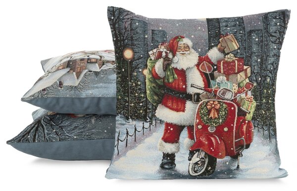 VÁNOČNÍ GOBELÍNOVÝ DEKORAČNÍ POVLAK NA POLŠTÁŘ MERRY4 45X45 CM VZOROVANÁ