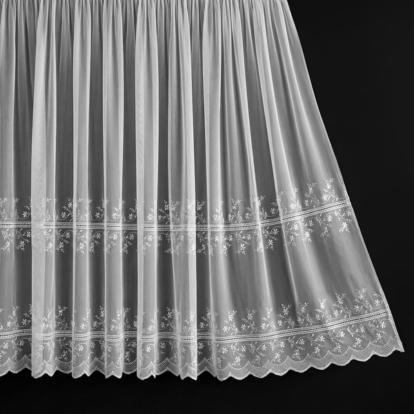 Mantis organzová záclona 521/601, vyšívaný květinový motiv, s bordurou, bílá 160cm ( v metráži)