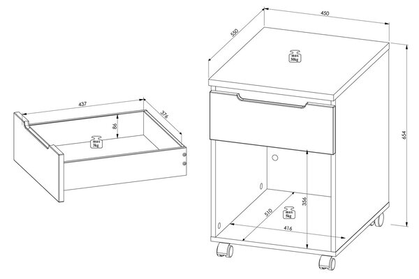 Szynaka Kancelářský kontejner Brego 16 45 cm grafit/dub Artisan