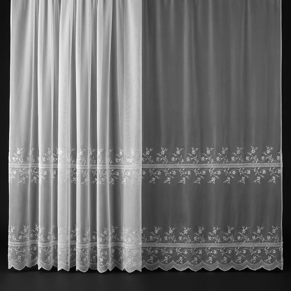 Mantis organzová záclona 521/601, vyšívaný květinový motiv, s bordurou, bílá 160cm ( v metráži)