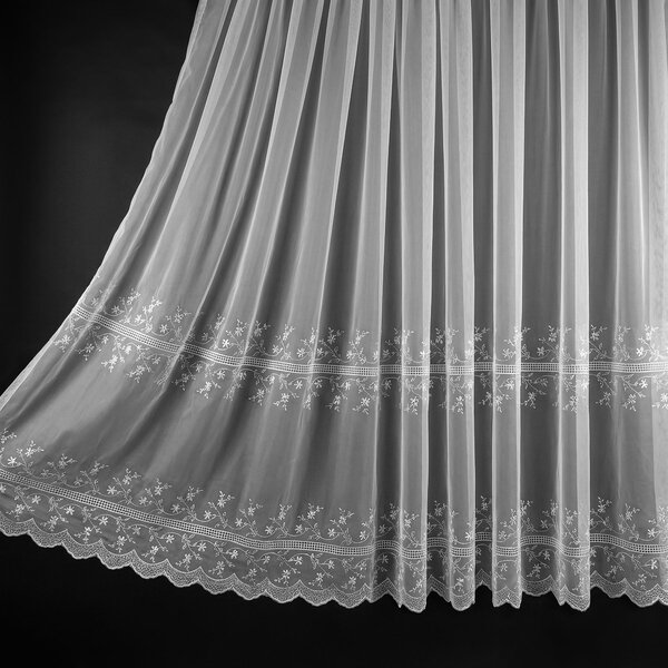 Mantis organzová záclona 521/601, vyšívaný květinový motiv, s bordurou, bílá 160cm ( v metráži)