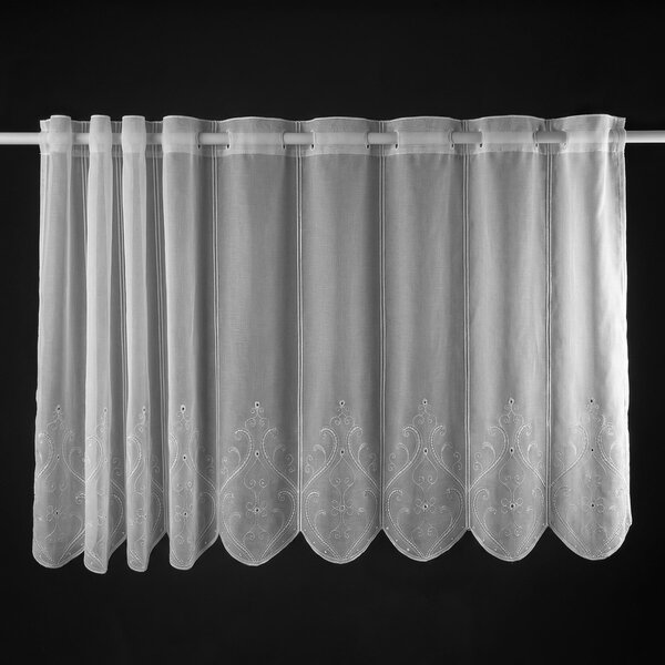 Rand Voálová vitrážová záclona 30182, vyšívané ornamenty, bílá, výška 45cm (v metráži)