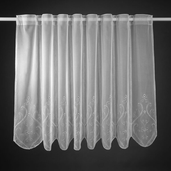 Rand Voálová vitrážová záclona 30182, vyšívané ornamenty, bílá, výška 45cm (v metráži)