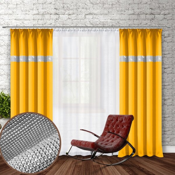 Závěs na řasící pásce se zirkóny 140x250 cm žlutý Barva Žlutá Rozměry 140x250 cm
