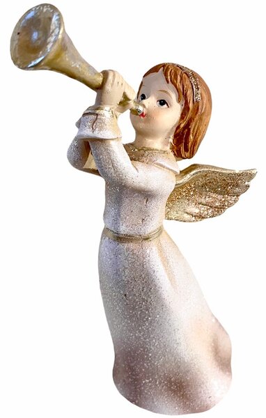 Anděl stojící s trubkou champagne, 7x11x20 cm