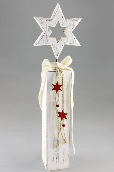 Vánoční dekorační sloup s hvězdou bílý, 55,5x15 cm