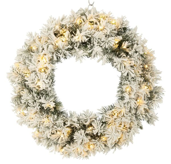 Zasněžený zelený vánoční věnec s led světýlky Snowy green L - Ø 63*13 cm - J-Line by Jolipa
