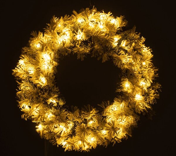 Zasněžený zelený vánoční věnec s led světýlky Snowy green L - Ø 63*13 cm - J-Line by Jolipa