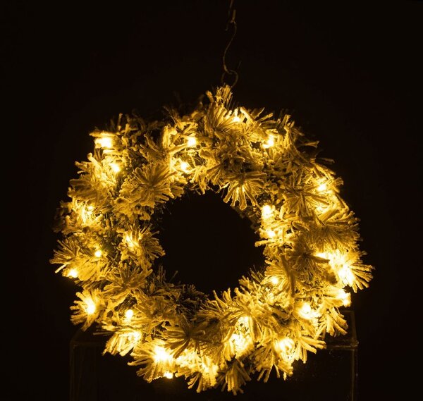 Zasněžený zelený vánoční věnec s led světýlky Snowy green M - Ø 44*16 cm - J-Line by Jolipa