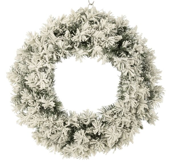 Zasněžený zelený vánoční věnec s led světýlky Snowy green L - Ø 63*13 cm - J-Line by Jolipa