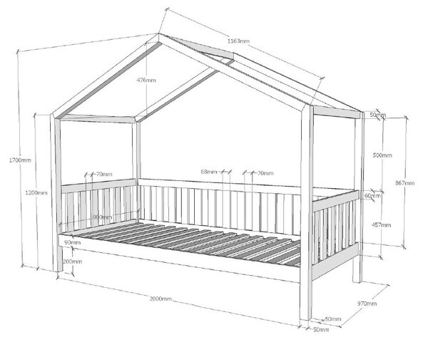 DĚTSKÁ POSTEL SE STŘÍŠKOU, 90/200 cm bílá MID.YOU - Dětské postele, Online Only