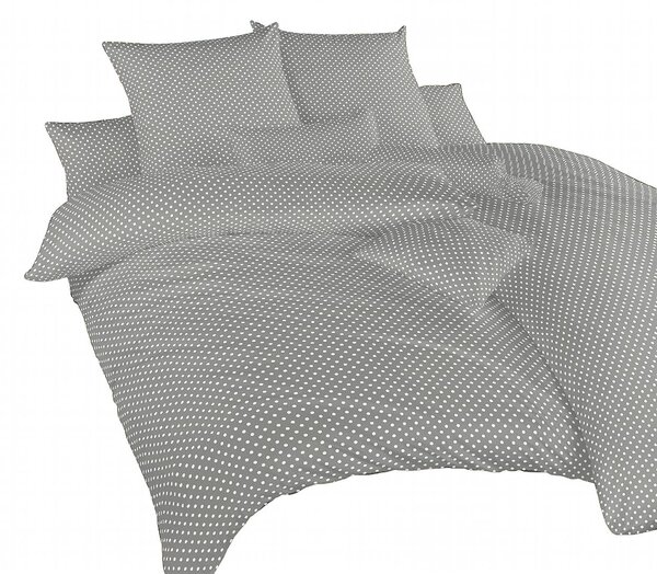 Bavlněné povlečení s jemným vzorem bílých puntíků na šedém podkladu. Povlečení Puntík bílý na šedém doporučujeme kombinovat s bílým nebo tmavě šedým prostěradlem. Rozměr povlečení je 140x200, 70x90 cm
