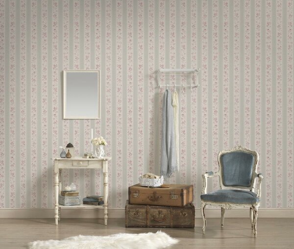 A.S. Création | Vliesová tapeta na zeď Maison Charme 39069-2 | 0,53 x 10,05 m | bílá, šedá, růžová