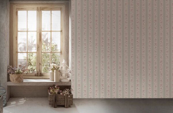 A.S. Création | Vliesová tapeta na zeď Maison Charme 39069-2 | 0,53 x 10,05 m | bílá, šedá, růžová