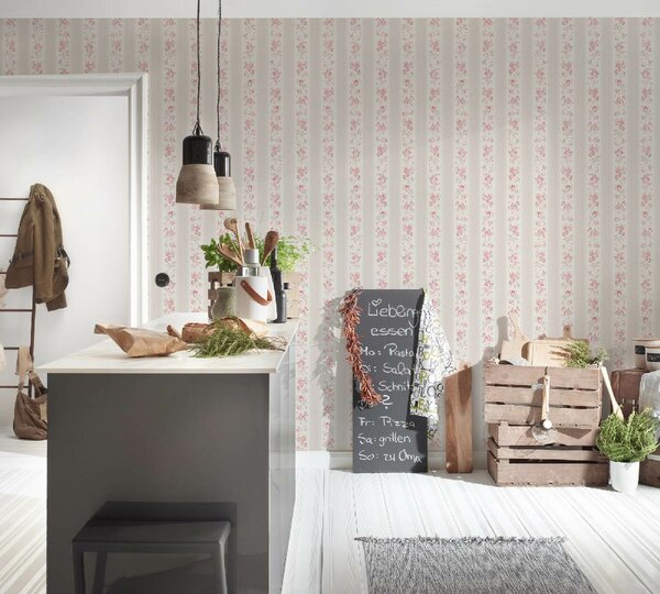 A.S. Création | Vliesová tapeta na zeď Maison Charme 39069-4 | 0,53 x 10,05 m | bílá, béžová, růžová