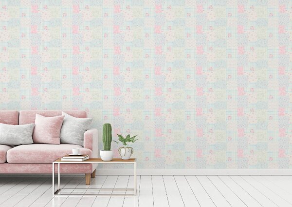 A.S. Création | Vliesová tapeta na zeď Maison Charme 39066-1 | 0,53 x 10,05 m | zelená, modrá, bílá, růžová