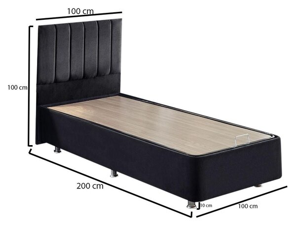 Jednolůžková postel s čalouněným čelem 100 cm Kemadi (černá) (s roštem) (s úlož. prostorem)