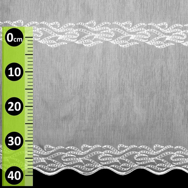 Českomoravská textilní voálová záclona V611 vyšívané vlnky, s bordurou, bílá výška 250cm ( v metráži)
