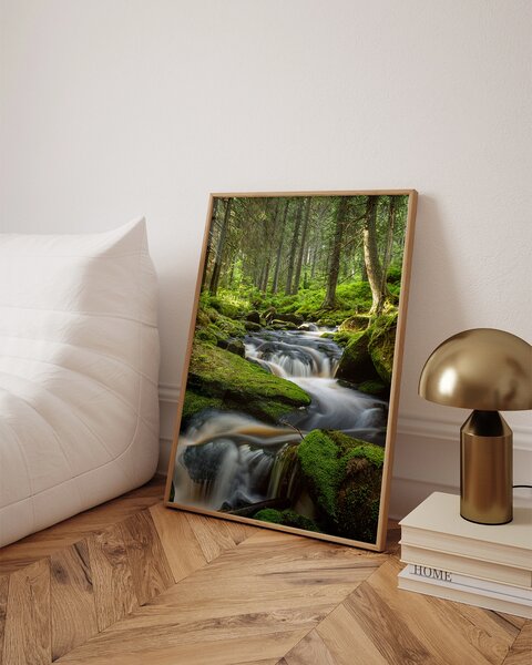Oboustranný plakát Borové Větve / Lesní Potok při Východu Slunce | 30 x 42 cm | DP351327