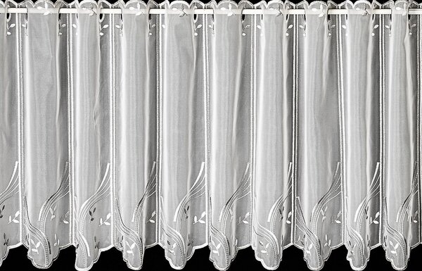 Forbyt voálová vitrážová záclona 97806 šedá výšivka s bordurou, bílá, výška 35cm (v metráži)
