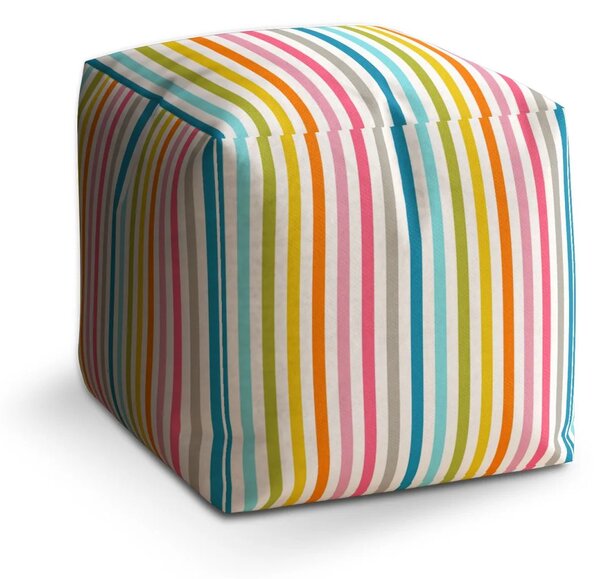 Sablio Taburet Cube Barevné proužky - 40x40x40 cm