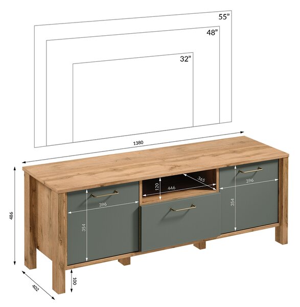 INDYGO z | TV stolek RTV1S | 138 cm | dub wotan/zelená